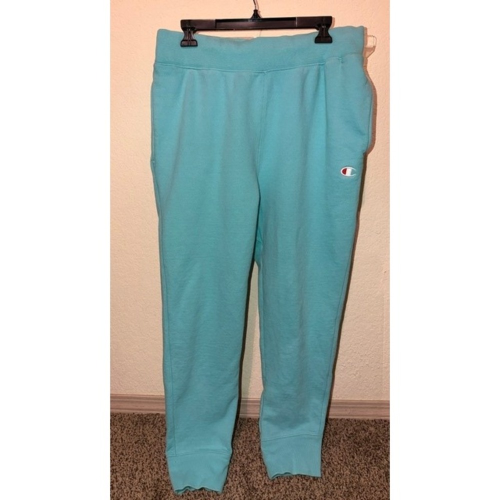 Champion Reverse Weave Sweatpants Mens Large Turquoise Blue Joggers Fleece